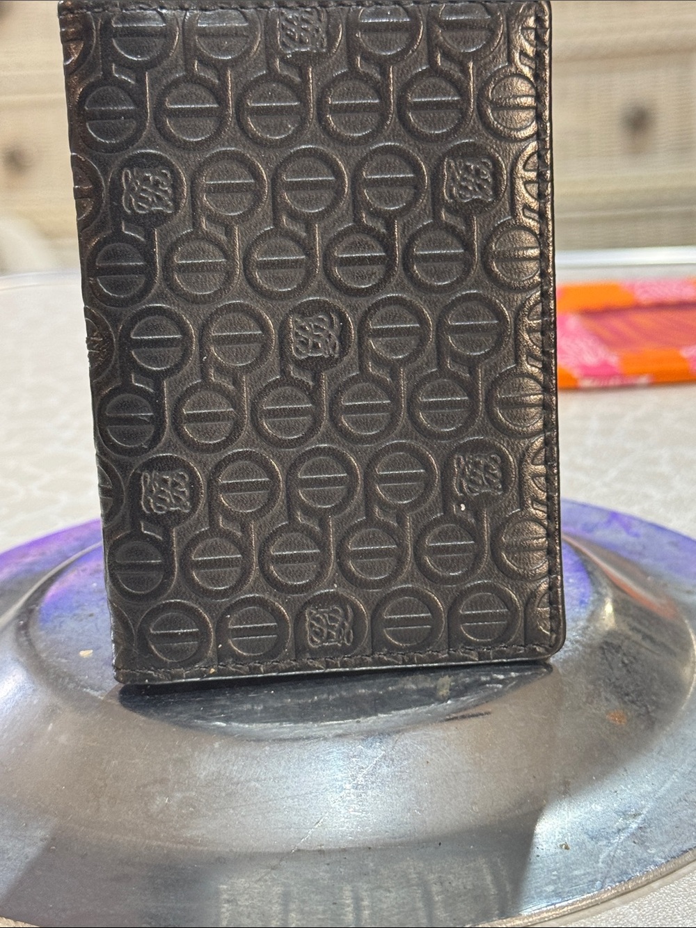 Men's Embossed Leather Card & Key Holder - Black